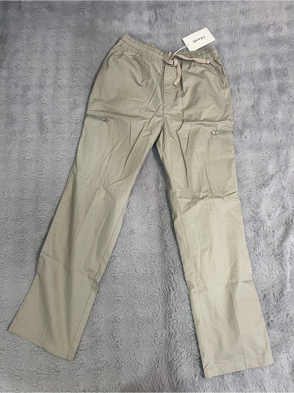 Frame Denim Men’s Cargo Drawstring Pants Trousers Slacks Light Gray Khaki